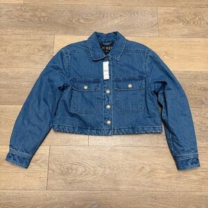 NEW! J. Crew Cropped Boxy Denim Puffer Jacket Size XS NWT
